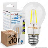 10 Lampadine LED V-Tac VT-1885 E27 4W Bulb A60 Filamento - Pack Risparmio - Colore : Bianco Freddo
