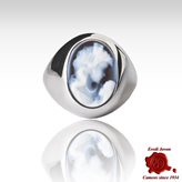 Wide Band Blue Cameo Silver Ring - Ring Size : 8-8,5