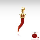 Red Coral Horn with Golden Crown Pendant