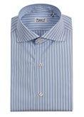 Dress shirt slim fit multi-line light blue and pearl gray Milano Finamore 1925 - Size : 42