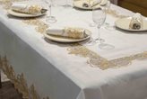 Servizio da tavola ricamato in lurex oro con pizzo in organza rettangolare 12 posti con 12 tovaglioli : yl169-91a gold - Misura : 12 posti, Tessuto : Poliestere