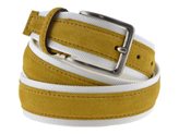 Cintura uomo tela e camoscio da 4 cm artigianale giallo e bianco - Taglia : 115cm, Colore : GIALLO