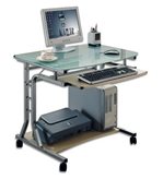 Compact Desk for PC Metal & Glass with Wheels