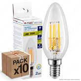 10 Lampadine LED V-Tac VT-2127 E14 6W Candela Filamento - Pack Risparmio - Colore : Bianco Caldo