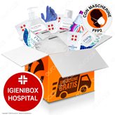 IgieniBox Hospital con Mascherine FFP2 Gel Alcolico Igienizzante Mani Salviette con Antibatterico e Guanti Taglia M