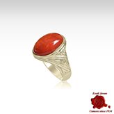 Men Red Coral Signet Ring Silver