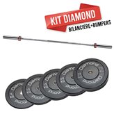KIT 90 kg Dischi  bumper training Pro foro Ø 50 mm Diamond Professional + Bilanciere blu 220 cm