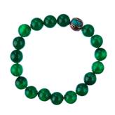 Bracciale Agata Verde con elemento tibetano, elastico, sfere 10mm