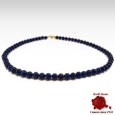Beads Necklace Blue Lapis Lazuli in Gold or Silver - Beads Size : 6 mm- Metal : sterling silver