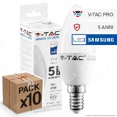 10 Lampadine LED V-Tac PRO VT-268 E14 7W Candela Chip Samsung - Pack Risparmio - Colore : Bianco Caldo