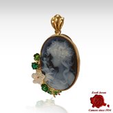 Blue cameo Pendant with Flowers Enamel and Stones