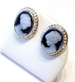 Cameo Blue Agate Studs Earrings Venice - Cameo Size : 10-12 mm