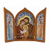 Wooden Triptych Holy Family and Angels 10x12 cm