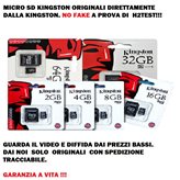 KINGSTON MICRO SD MICROSD 16 32 64 128 GB CL10  80 MB/S Canvas MEMORIA ORIGINALI H2TEST - CAPACITA' : 32GB