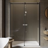 Box doccia nicchia porta scorrevole altezza 200 cm cristallo 8mm con profilo nero - 110
