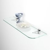 Mensole in vetro con angoli arrotondati spessore 6 mm - Colore : Trasparente- Dimensioni : 40x16 cm spessore 6 mm- Supporti : Bano Nickel Satinato
