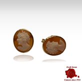 Studs Gold Cameo Earrings - Cameo Size : 10-12 mm