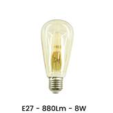 Lampadina LED E27 8W Tubolare a filamento Bianco Caldo 3000K - Colore : Vetro Trasparente- Tipo di Luce : Bianco Caldo 3000K