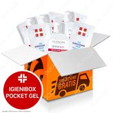IgieniBox Pocket Gel 5 Flaconi da 80ml Gel Alcolico Igienizzante Mani + 50 Bustine Gel Monouso con Antibatterico