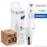 10 Lampadine LED V-Tac PRO VT-258 E14 5,5W Candela Fiamma Chip Samsung - Pack Risparmio - Colore : Bianco Naturale