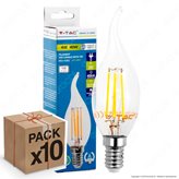 10 Lampadine LED V-Tac VT-1997 E14 4W Candela Fiamma Filamento - SKU 4302 / 4429 / 4430 - Colore : Bianco Caldo