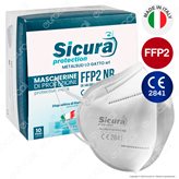 Sicura Protection 10 Mascherine Protettive Filtranti Monouso con Fattore di Protezione Certificato FFP2 NR in TNT Multistrato