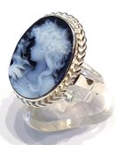 Blue Cameo Silver Ring Lady with Fairy