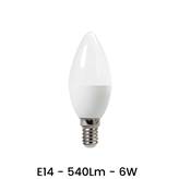 Lampadina LED E14 6W Candela Bianco Caldo, Freddo, Naturale - Tipo di Luce : Bianco Freddo 6500K