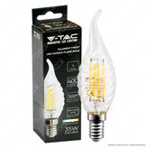 V-Tac VT-1995 Lampadina LED E14 4W Candle Flame Bulb C35 Candela Fiamma Twist Filament Vetro - SKU 214308 / 214431 / 214432 - Colore : Bianco Caldo