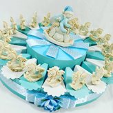 Torta porta bomboniere per battesimo nascita 1° compleanno a tema unicorni cavalluccio celeste a dondolo per maschietto - Confezionato : Torta da 20 fette