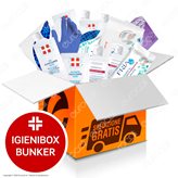 IgieniBox Bunker con Gel Igienizzante Mani Salviette con Alcool Antibatterico e Guanti Monouso in Nitrile