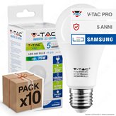 10 Lampadine LED V-Tac PRO VT-212 E27 11W Bulb A60 Chip Samsung - Pack Risparmio - Colore : Bianco Naturale