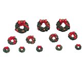 Lemax wreaths with red bow, set of 12