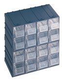 Schubladenbox für Kleinteile mit Etikettenhalter 16 Schubladen 20,8x13,2x20,8 - Farbe : Dunkelgrau / transparent// Menge : 1