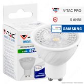V-Tac PRO VT-247D Lampadina LED GU10 6,5W Faretto Spotlight Chip Samsung Dimmerabile - SKU 198 / 199 / 200 - Colore : Bianco Caldo