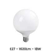 Lampadina LED E27 18W Globo Bianco Caldo, Freddo, Naturale - Tipo di Luce : Bianco Freddo 6500K