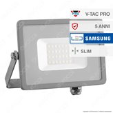 V-Tac PRO VT-20 Faro LED SMD 20W Ultrasottile Chip Samsung da Esterno Colore Grigio - SKU 445 / 447 - Colore : Bianco Caldo