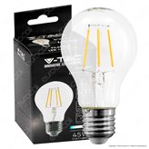 V-Tac VT-1887 Lampadina LED E27 6W Bulb A60 Goccia Filament Vetro Trasparente - SKU 214272 / 214303 - Colore : Bianco Caldo