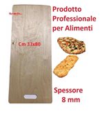 Panetta, Pala Pizza Professionale Roma Rettangolare 33x80cm con Maniglia, Spessore 8 mm in Betulla, Made In Italy