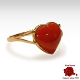 Red Coral Ring Heart Shaped in Gold