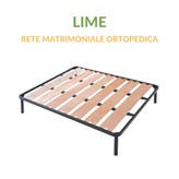 Rete Letto Doghe Larghe in Legno Ortopedica con 4 Piedi Smontabili, Struttura portante in Ferro Rinforzata | Lime