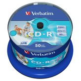 Verbatim 50 CD-R Wide Inkjet Printable no ID 700MB 80 Min cake AZO 52X - 43438