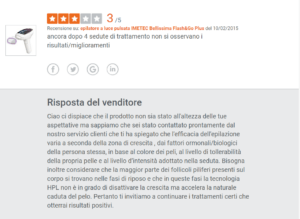 Risposta a recensione negativa sull'utilizzo del prodotto