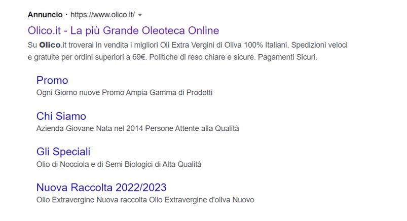 Annuncio SEA sul motore di ricerca Olico